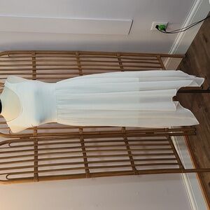 Divided H&M white sheer dress flowy knit top sz 12 asymmetrical hem slip dress